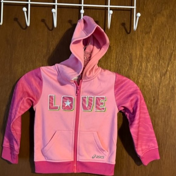 ASICS Little Girls Hooded  Fleece Track Jacket -Pink Glo - Picture 1 of 2